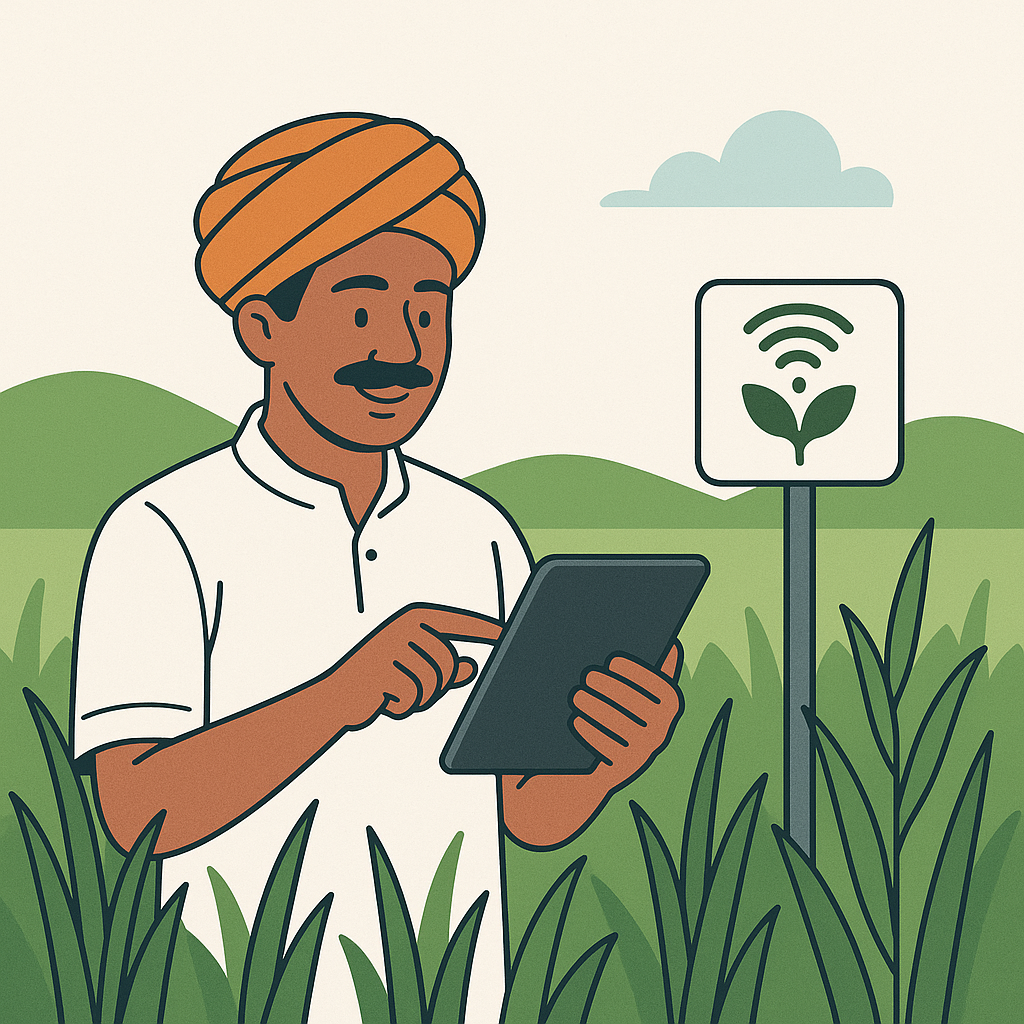 Farmer using technology for smart agriculture - representing ABUSSL's mission of empowering communities through technology and sustainable development